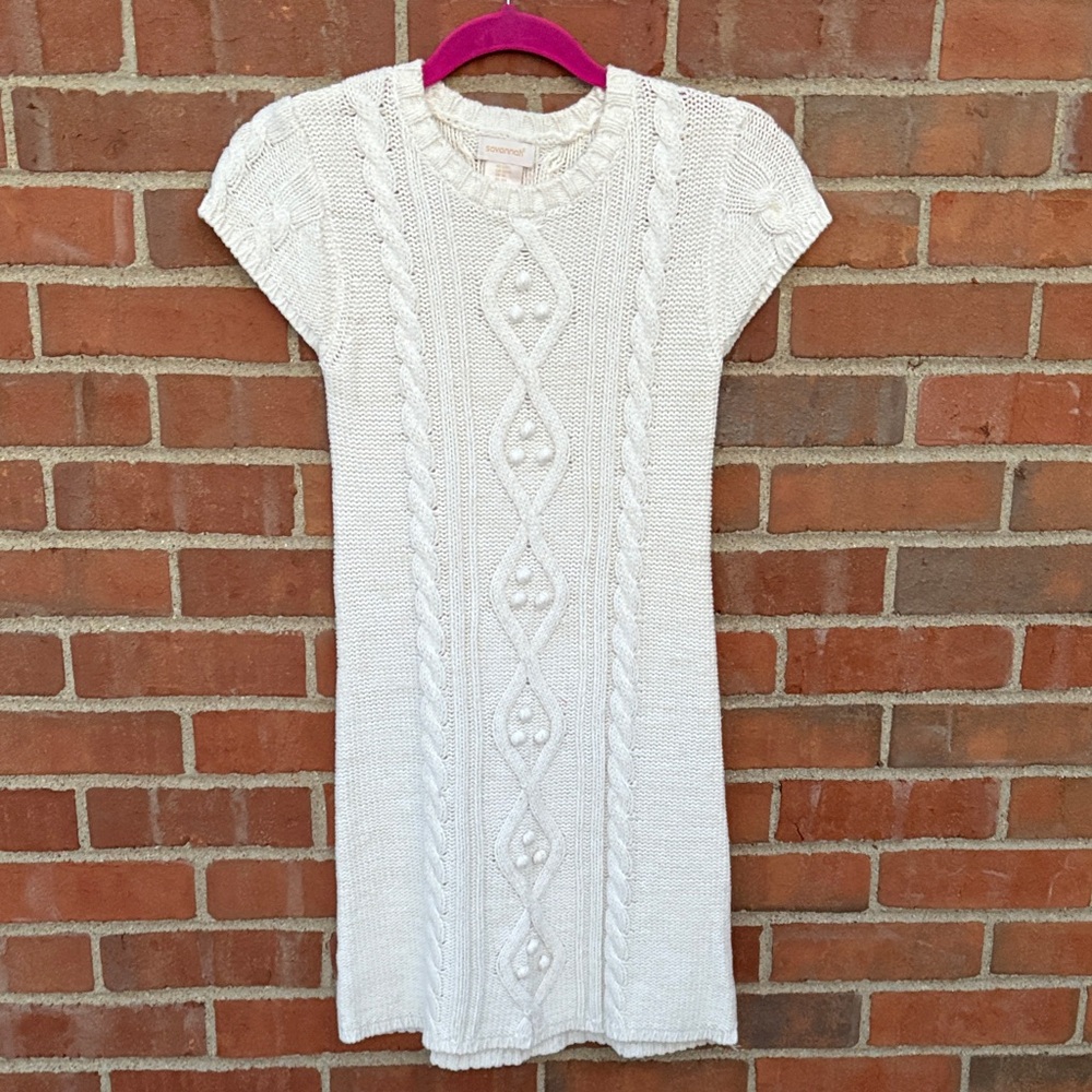 EUC Sz L / 14 Savannah Cream Knit Dress w gold sparkle